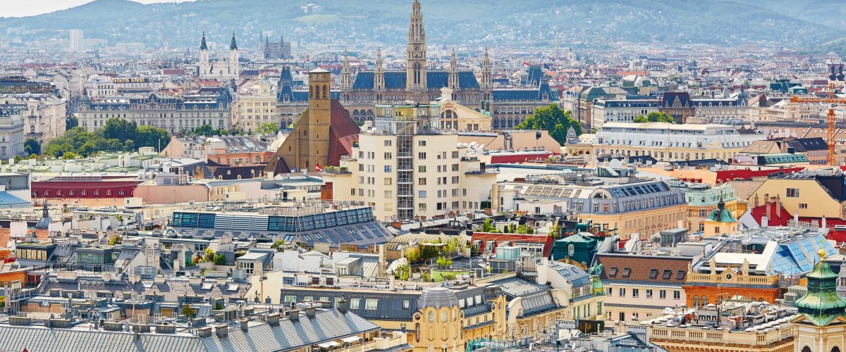 Aerial view of city center in Vienna Aerial scenic view of city center of Vienna seen from St. Stephen's Cathedral in Austria